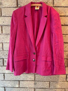 Farm Rio Womens Fuchsia Linen Blazer Jacket XL W Button Accents 100% linen